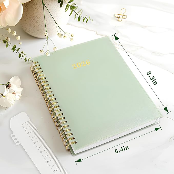 2026 Planner, Annecy Weekly ＆ Monthly Planner 2026, Jan. 2026 – Dec. 2026, 6.4" x 8.3" Monthly Agenda Planner with Tabs, Waterproof Flexible Cover, Spiral Binding, Double-sided Pocket, Bookmark, Green