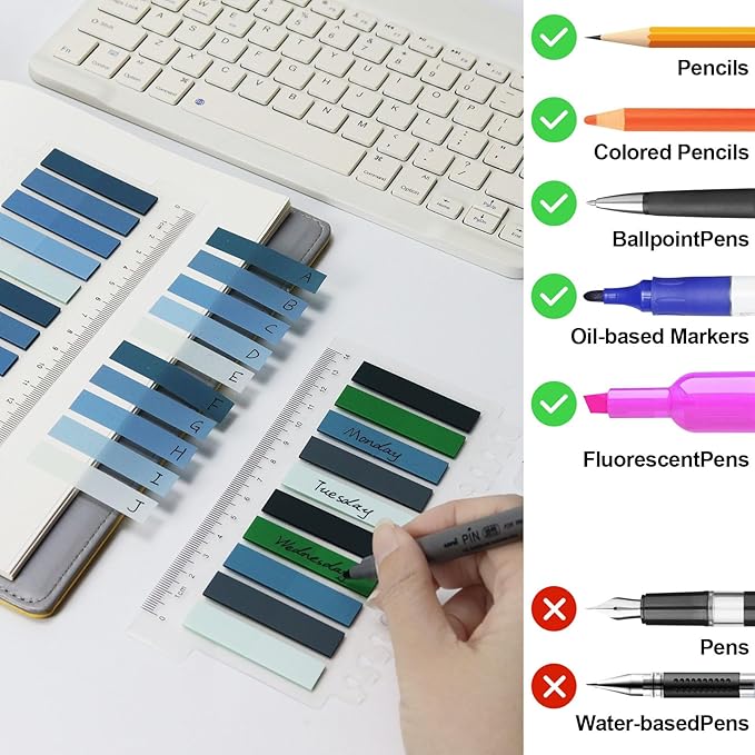 MultiBey 1200 Pcs Transparent Sticky Tabs, Cool Colored Page Markers, Writable & Repositionable Book Tabs for Notes, Office, Study Supplies