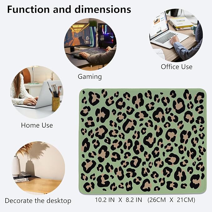 Sage Green Leopard Mouse Pad,Cute Boho Pink Cheetah Mouse Pad,Girly Preppy Cheetah Desk Mat for Girls Dorm Home Office Desktop Decor,10.2x8.2Inch