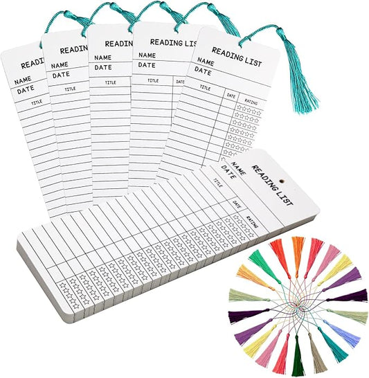 50 Pack Read Across America Bookmarks with Tassels - Bulk Reading Tracker & Log for Students - 3x8 Inch Classroom Rewards for Literacy Week, Teachers, School Library - Reading Challenge Prizes (White)