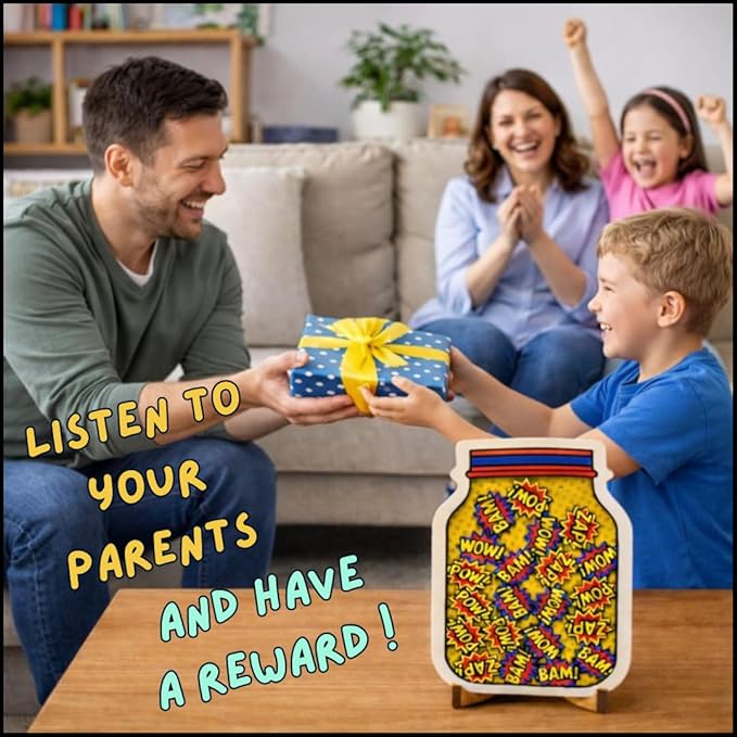 Reward Jar for Kids – Habit Tracker & Positive Behavior System with Reusable Tokens – Visual Chore & Motivation Tool (Comic)