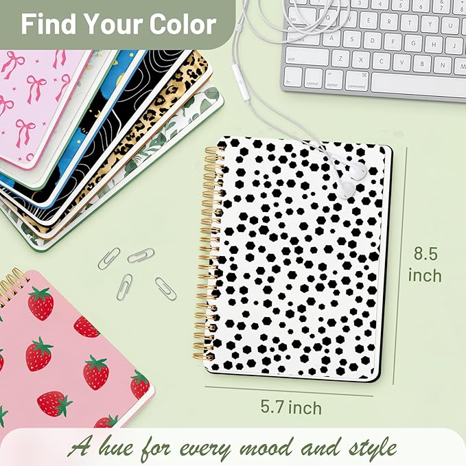 Stanoha Cute Spiral Notebook A5 Journal for Women Girls Kawaii Aesthetic Pretty Floral Design with Pocket, 8.5 x 5.7 inch, Line, Polka Dots