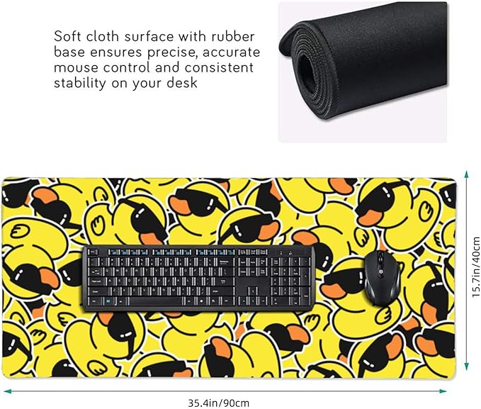 Cartoon Rubber Duck with Sunglasses Mouse Pads XXL Extended Mousepad with Stitched Edges Non-Slip Rubber Base Computer Keyboard Pad Desk Mat for Home Office Desk Decor, 35.4" X 15.7"