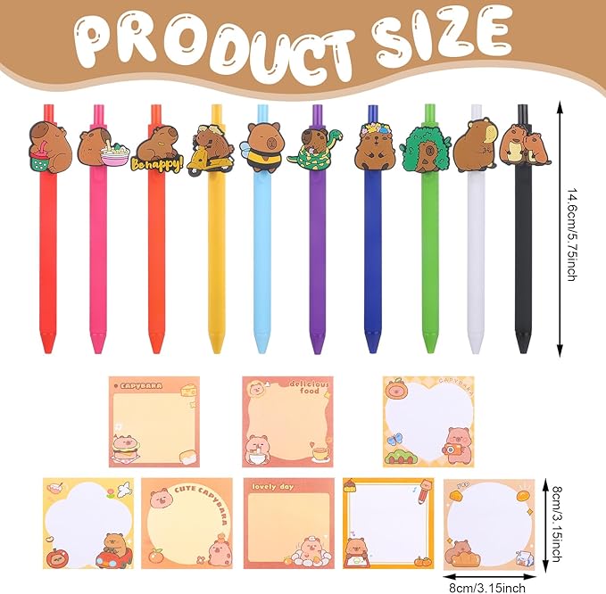40 Pcs Capybara Sticky Notes with Pens Cartoon Black Ink Pens&Small Memo Pads Capybara Stationery Sets for Office Home