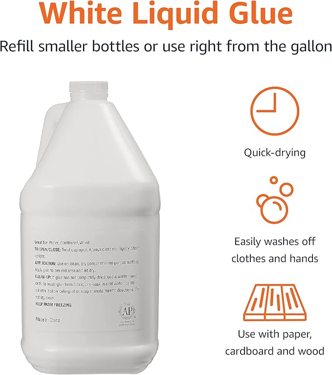 Amazon Basics All Purpose Washable School Craft Liquid Glue for Making Slime, Arts and Crafts, White, 1 Gallon, Single Pack