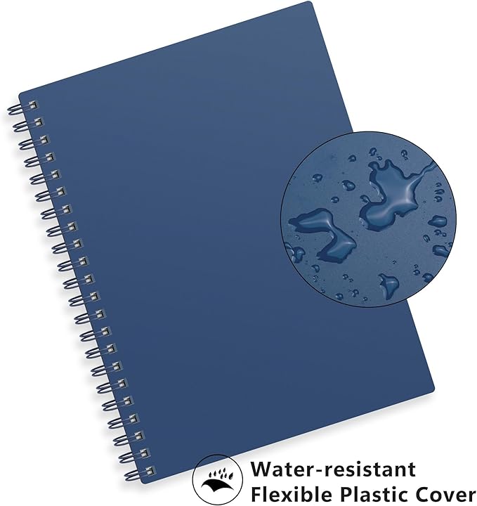 RETTACY Blank Journal Notebook, 300 Pages, A4 Large Size (8.2'' x 11.2''), 120 GSM Thick Paper, Flexible Plastic Cover, Spiral-bound, for Sketching, Drawing, Painting (Navy Blue)