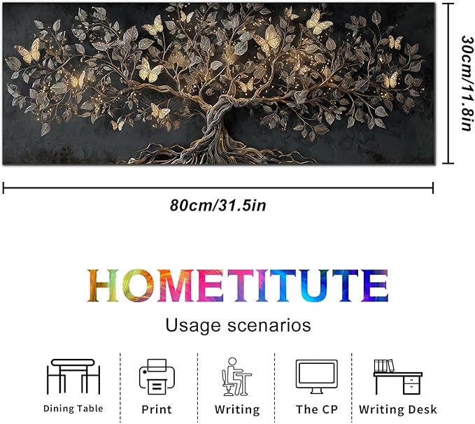 Large Mouse Pad Gaming Mousepad 31.5 x 11.8 Inch Keyboard Desktop Mat Diatomite XL Mouse Pad for Home and Office Desk Accessories with Golden Tree Butterfly Glow Artwork Diatomite