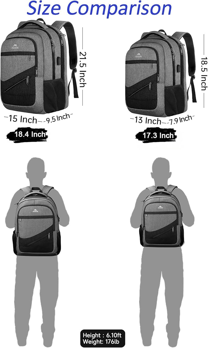 MATEIN Extra Large Laptop Backpack 18.4 Inch, Airplane Approved Travel Backpack with Luggage Strap and USB Charging Port, 50 L College Computer Carry On, Gifts for Business Work Men, Grey Black