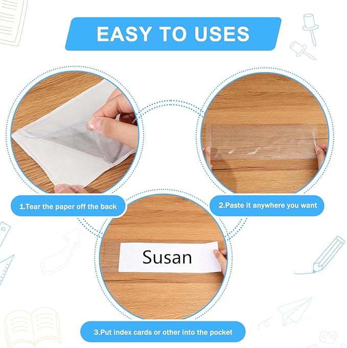 Chinco 30 Pcs Self Adhesive Pockets, Bin Labels for Storage Bins, Clear Pocket Label Sleeves, Plastic Index Card Holder with Top Open for Organizing Bins Box Drawer(3.55 x 10.8 Inches)