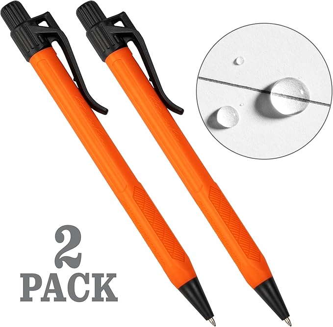 Rite in the Rain Weatherproof Durable Orange Clicker Pen - Black Ink, 2 Pack (No. OR11-2)