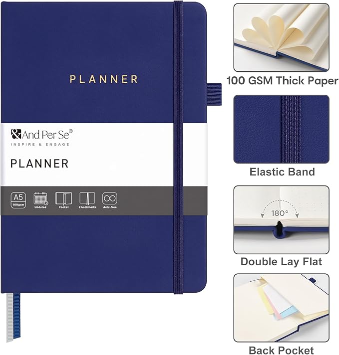 And Per Se Undated Planner – A5 Leather Hardcover Weekly & Monthly Goal Planner for 72 Weeks (1.5 Years) – with Goal & Habit Tracker (Royal Blue)