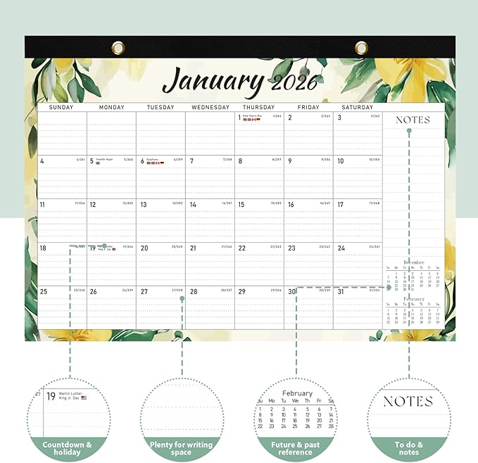 2026 Desk Calendar, Large Desktop/Wall Monthly Calendar (Jan. 2026 - Jun. 2027) 17'' x 12'' Personal Desk Planner for Teacher Family School Office Supplies