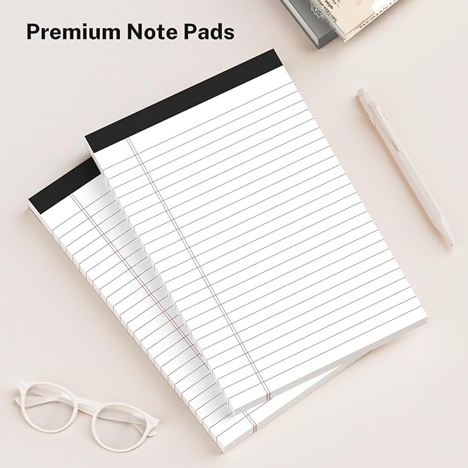 8 Pack Note Pads 5 x 8 Inch, White Narrow Ruled Small Legal Pads, Perforated Notepad 5 x 8 Lined Writing Pads, College Lined Legal Notepads for To-do Lists, Daily Note-taking, School and Office