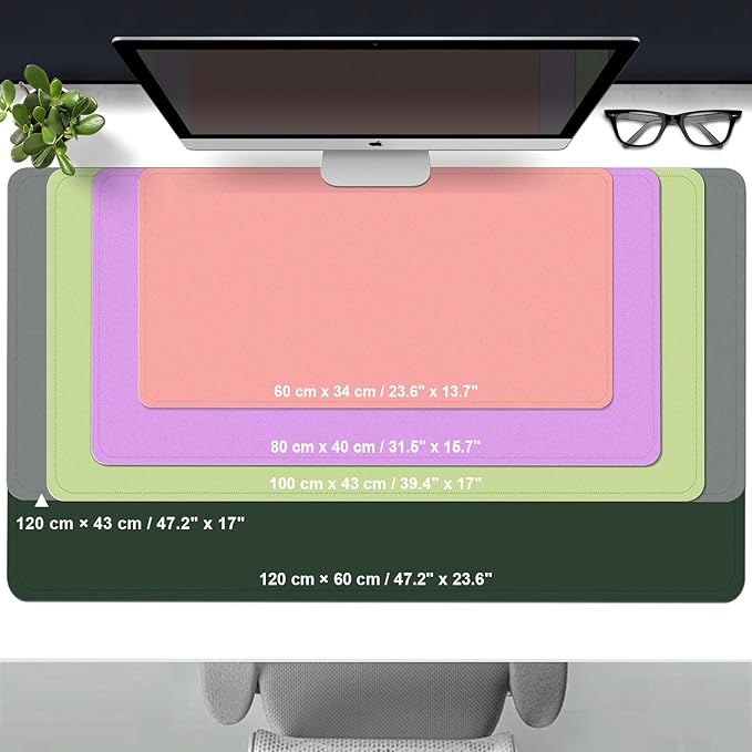 Large Desk Pad 47.2" x 17", Leather Desk Mat Protector, Non-Slip PU Leather Desk Blotter Pad, Large Mouse Keyboard Mat, Waterproof Desk Cover Pad for Office & Home(Matcha Green)