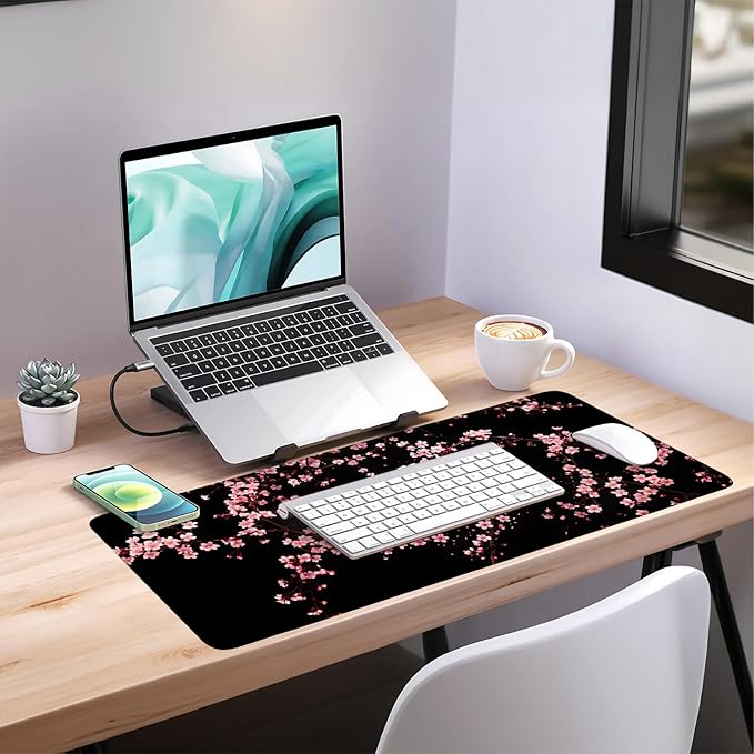 Cherry Blossom Extended Gaming Mouse Pad 35.4 x 15.7 Inch – Japanese-Inspired Desk Mat for Gaming, Office, and Study with Non-Slip Rubber Base