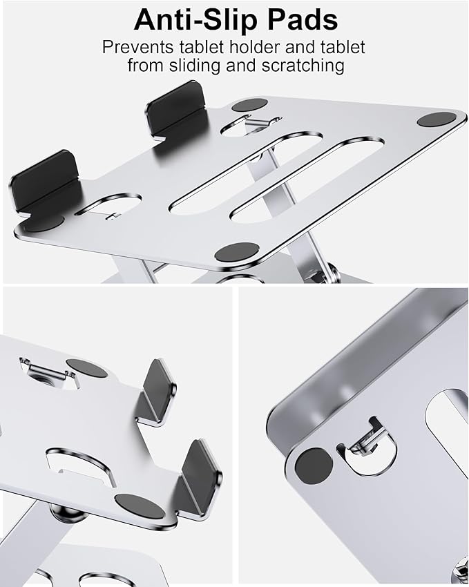 T-Ablet Stand Holder for iPad for Desk, Adjustable Foldable Aluminium Travel T-Ablet Stand for Kindle and T-Ablet (4.7-12.9 inch) Compatible with iPad Pro/Air/Mini, Silver