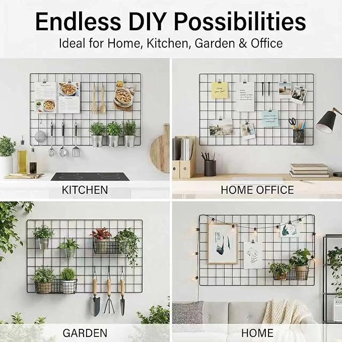 Kaforise Wire Wall Grid Panel, Multifunction Painted Photo Hanging Display and Wall Storage Organizer, Pack of 2, Size 25.6x17.7inch, Black