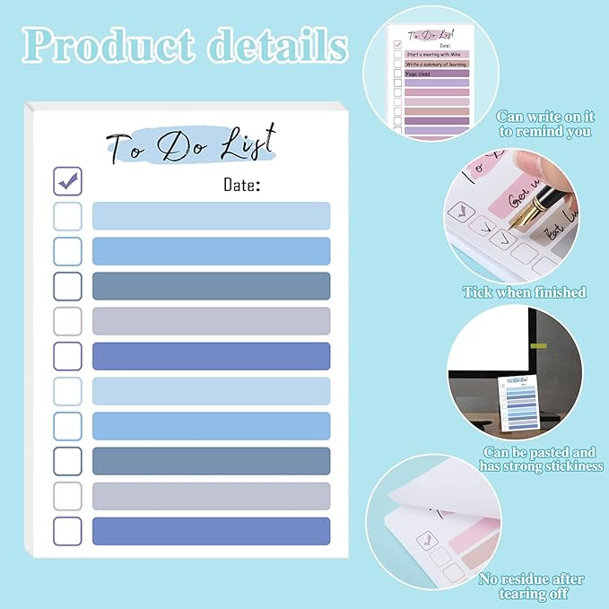 4 Packs to Do List Notepad, 200 Sheets Daily to Do List Sticky Notes 4x6Inches Memo Pad Color Portable Planner for Coworkers Funny Office Gifts, 4 Cute Designs