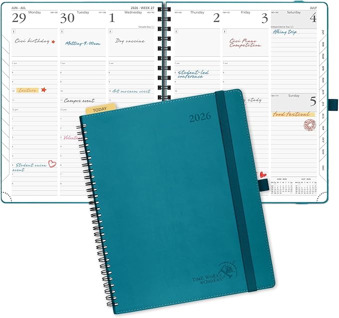 POPRUN 2026 Planner (Large - 8.5" x 10.5") with Hourly Schedule & Vertical Layout - 2026 Weekly Calendar (Jan. 2026 - Dec.2026) for Time Management, Monthly Tabs, Spiral Bound, Soft Cover - Pacific Green