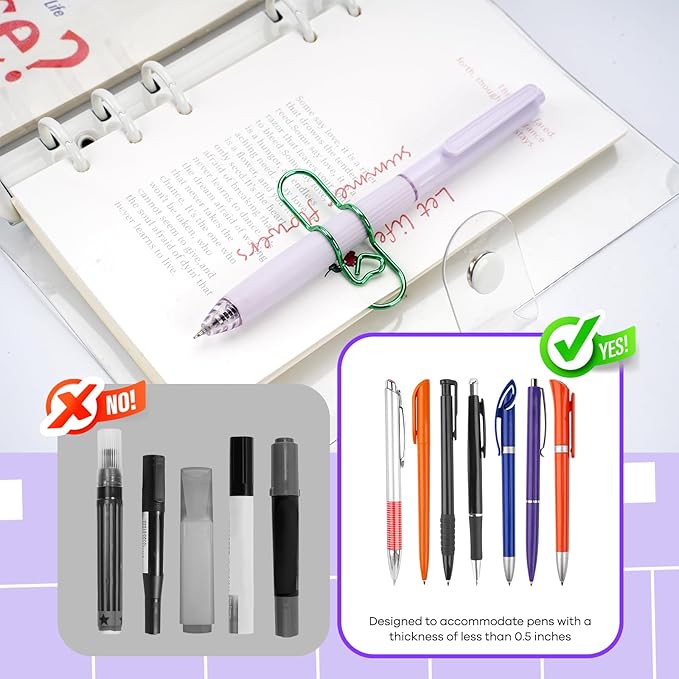 Paper Clip Pen Holder, Metal Pen Clips for Notebook - 8 Pcs Colorful Pen Clip Holder Planner Accessories, Colorful Cute Pen Clips (Only for Pens with a Thickness of Less Than 0.5 Inches)