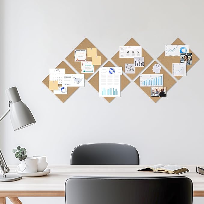 Cork Board Bulletin Board 12x12,1/2" Thick Cork Board Tiles 12 Pack, Self-Adhesive Small Square Pin Board for Walls, Corkboards for Office Home School Message/Vision Board Decoration.
