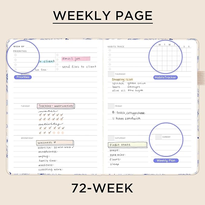 And Per Se Undated Planner – A5 Weekly & Monthly Goal Planner for 72 Weeks (1.5 Years) – Hardcover with Monthly Tab Stickers, Back Pocket & Habit Tracking (Blue Flowers)