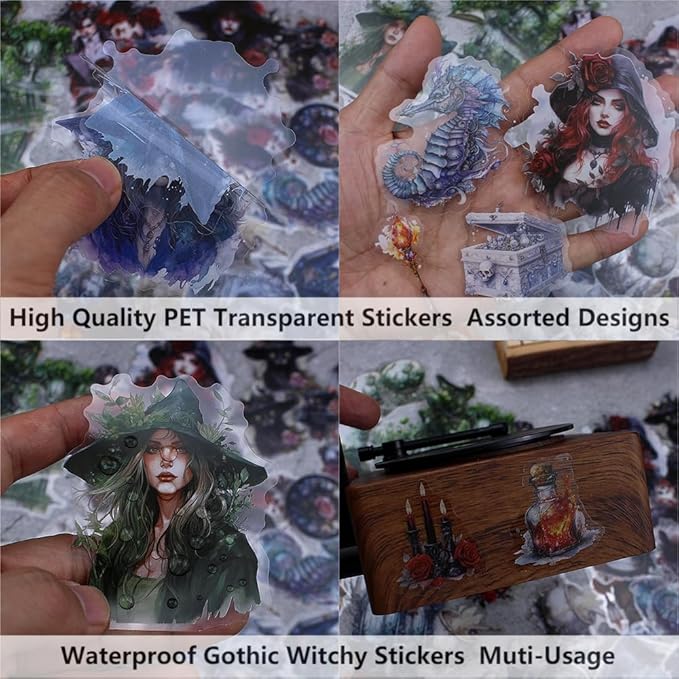 120pcs Gothic Scrapbook Stickers, Vintage Witchy Apothecary Goth Stickers Ephemera for Junk Journal Supplies, Transparent Dark Aesthetic Sticker for Journaling, Scrapbooking, Bujo