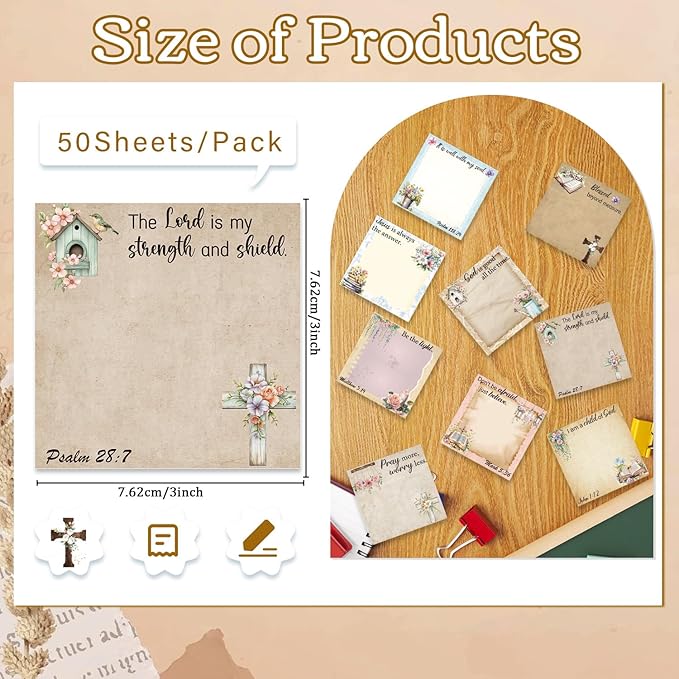 Floral Bible Sticky Notes Gifts - 9 Pack Vintage Flower Bible Verse Notepads 3x3 Inches, Religious Faith Gifts for Christian Women, Biblical Memo Pads School Office Supplies (450 Sheets)