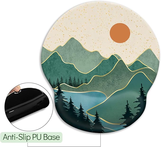 Ergonomic Mouse Pad with Wrist Rest, Sunrise Mountain Mouse Pad Gaming Mousepad with Non-Slip Pain Relief PU Base, Funny Wrist Support, Cute Office Desk Accessories Home Decor Supplies