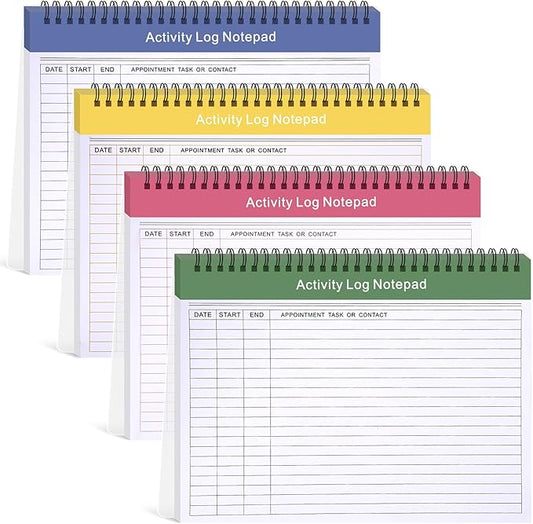 Kisston 4 Pcs Activity Log Notepad Daily Activity Log Book 8.5 x 11 Inches Daily To Do List Notebook Planning Pad Spiral Bound Log Book for Work Boosting Productivity(Bright Color,Activity)