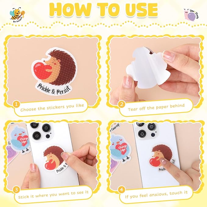 60 Pcs Anxiety Sensory Stickers Resuable Calm Stickers 2 Textured Surface Sensory Strips 15 Animal Style Fidget Tactile Stickers for Office Classroom Adult Teens