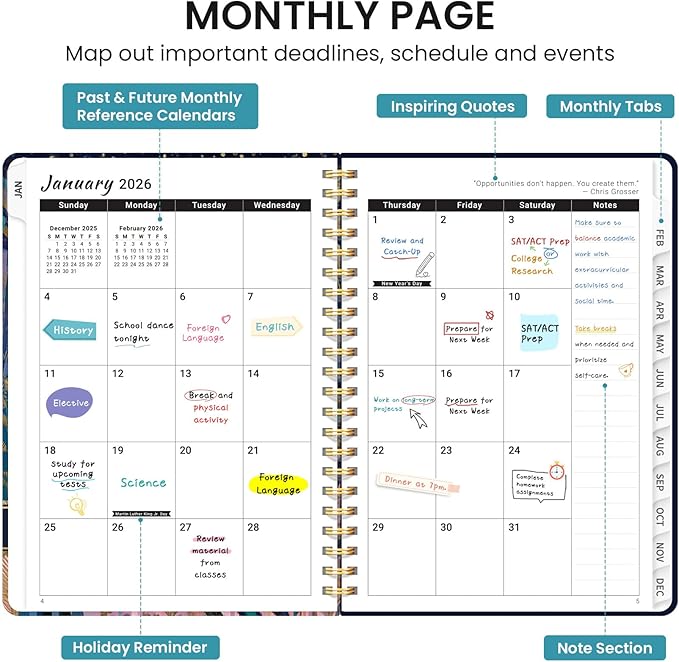 2026 Planner, Aesthetic Weekly and Monthly Planner for Women, Jan 2026 to Dec 2026, Hardcover 2026 Calendar Book with Monthly Tabs, Inner Pocket, Perfect for Office Home School - A5 (6.3" x 8.5"), Midnight Jungle
