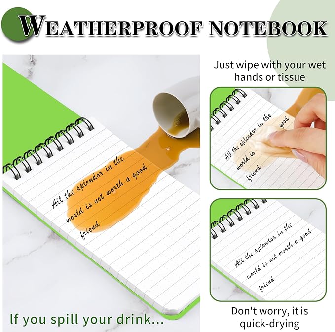 Waterproof Notebook, 4 Pack Top-Spiral Pocket Notepad, 3" x 5" Weatherproof NotePad, All Weather Police Pocket Notebook Little Memo Steno Note Pads for Outdoor Office School Recording, Mixcolor