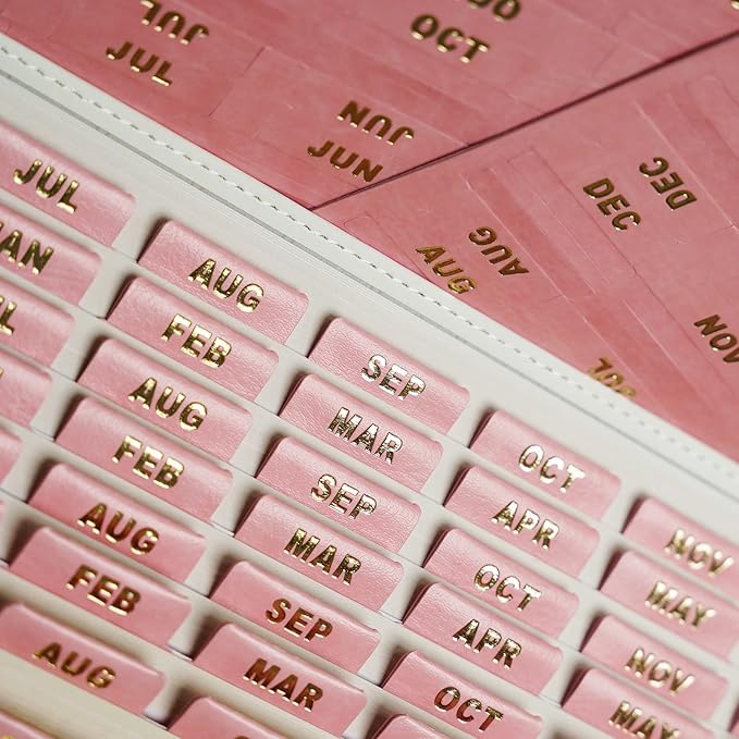 UPAFEXXI-Leather Monthly Tabs, 48 Pcs Planner Tabs, Calendar Month Stickers for Planners, Organizing and Sorting Out Notebooks(Pink)