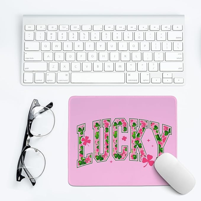 Cute St Patricks Day Mouse Pad,Pink Shamrock Mouse Pad,Shenanigans Lucky Desk Mat, Lucky Clover Pattern Desk Mat for Dorm Home Office Decor,St Patricks Day Gift,10.2x8.3 Inch