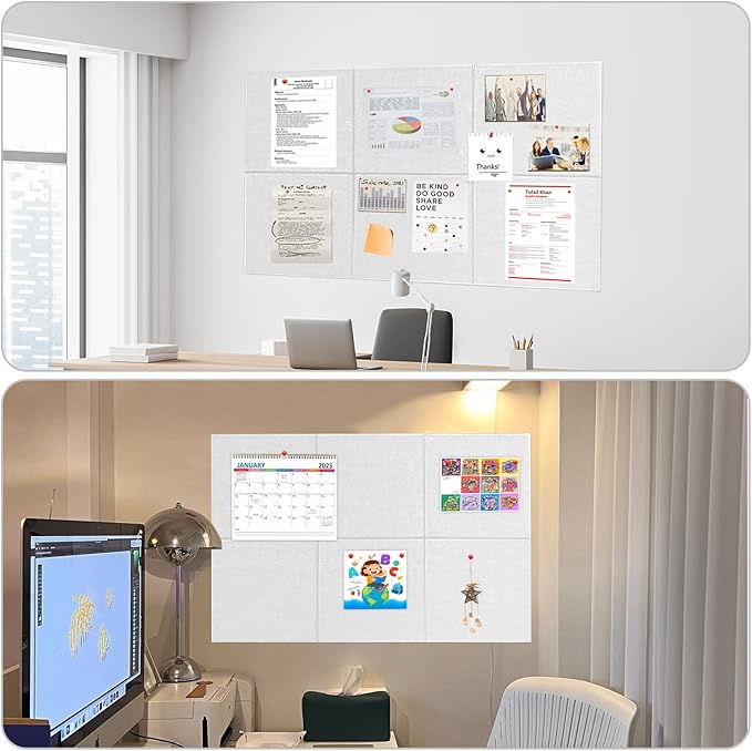 Large Bulletin Cork Boards for Walls 36" x 24", White Bulletin Board for Office, 6 Pack Cork Felt Boards Tiles for Classroom Decor, Pin Board with Pushpins, Office Essentials