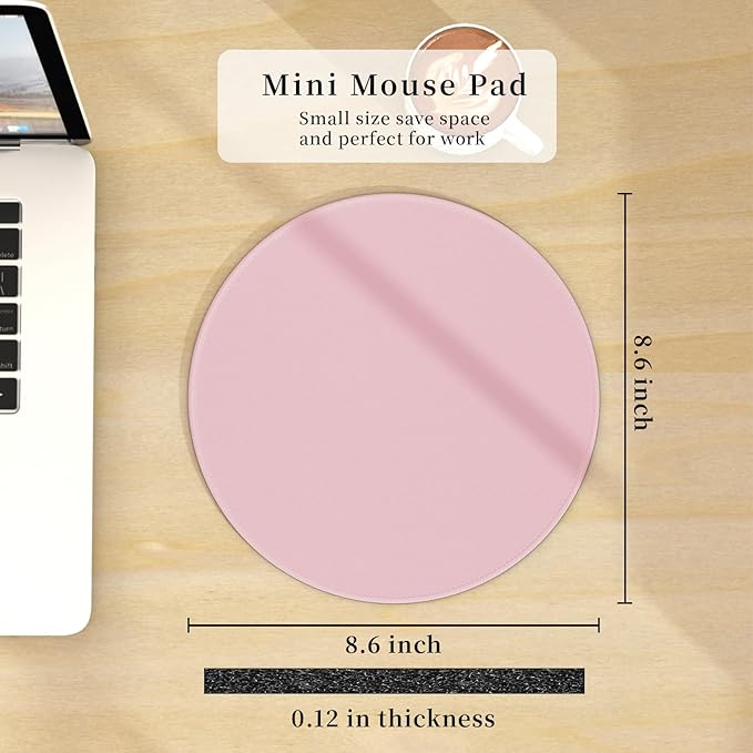 Mouse Pad for Desk, Small Cute Mousepad with Non-Slip Base, Round Mouse Pads for Wireless Mouse Laptop Gaming, Computer Mouse Mat for Women Home Office Travel Desk Accessories
