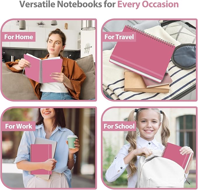VALOME Journaling Notebooks, A5 Lined Spiral Notebook for Women & Men, 146 Pages College Ruled Hardcover Note Book for Work, Note Taking, Journaling, School, Writing (Rose Pink)