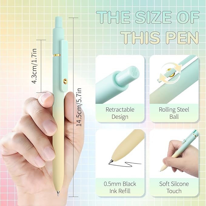Gel Pens, 6 Pcs Fine Point Smooth Writing Pens Cute Pens for Women, High-End Series 0.5mm Black Ink Pens for Journaling Note Taking, School Office Supplies (6 Pcs Gold Gradient)