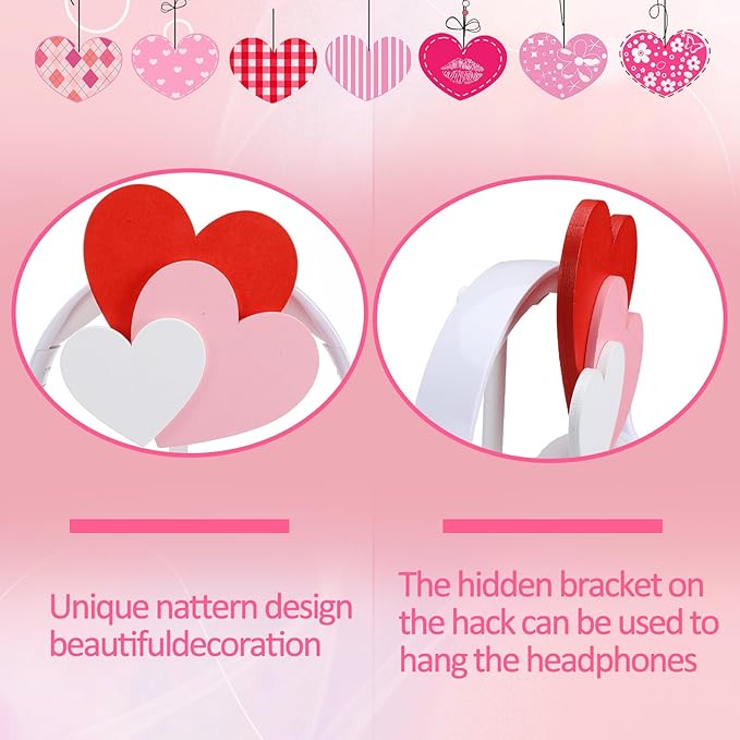 Yookeer Red Heart Headphone Stand Decor Cute Wood Headphone for Gamer Room Office Desk Gifts for Girlfriend Office Worker, Valentine's Day Gamer Gifts for Women