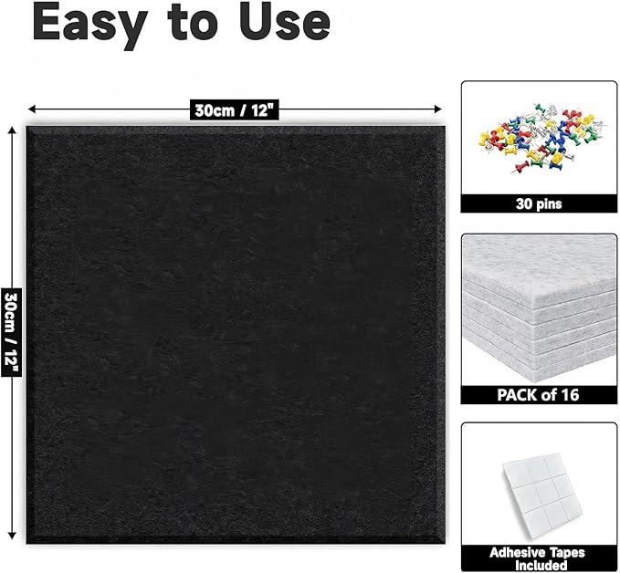 Large Cork Board for Walls, Yunihome 16 Pack 48" x 48" Felt Bulletin Board Wall Tiles for Home Kitchen School Office Wall Decor with Assorted Colors DIY Decorative Push Pins Sets