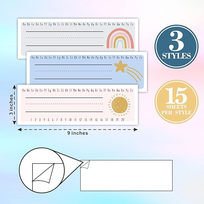 Self-Adhesive Student Name Tags -Boho Patterns Name Plate Stickers with Alphabet & Number for Teens -Funny Multipurpose Name Label Favors & Supplies for Classroom Desks Bulletin Boards School -A02