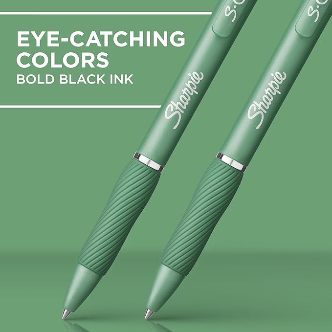 Sharpie S-Gel, Gel Pens, Medium Point (0.7mm), Forest Green Barrel, Black Ink, 12 Count