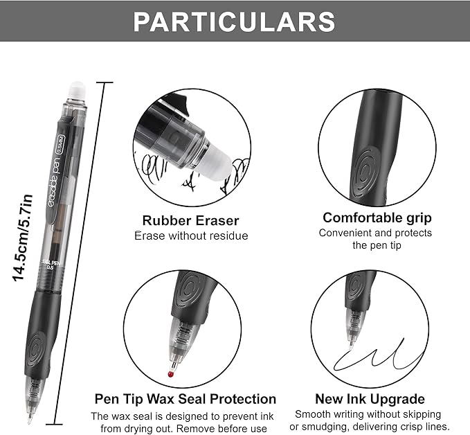 USUAL Retractable Erasable Pens 12 Black Erasable Gel Pen 0.5mm Erasable Gel Pens Black Make Mistakes Disappear Smooth Writing Pen Office Back-to-School Supplies (Black)