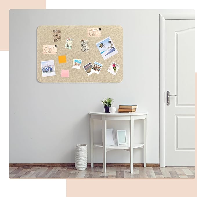 36"x 24" Linen Fabric Bulletin Board Pinboard for Walls Display Frameless Pinboard Display Notice Memory Board for Office Walls Home Kitchen Easy to Install(Brown)
