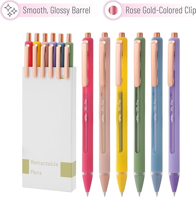 Mr. Pen- Retractable Gel Pens, 6 Pack, Black Ink Gel Pens Fine Point 0.5mm, Vibrant Barrels, Fast Dry, Gel Pen