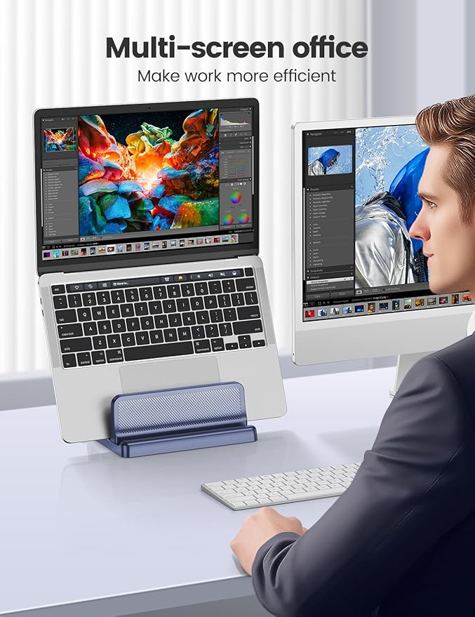 4 in 1 Vertical Laptop Stand Holder,Adjustable ABS Plastic Desktop Management Notebook Dock,Vertical Laptop Stand Space-Saving for All MacBook/Surface/Samsung/HP/Dell/Chrome Book(Black)