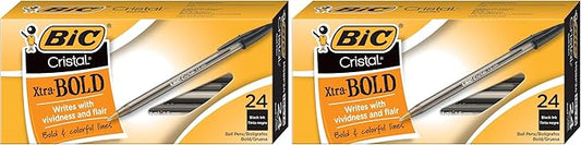 BIC Cristal Xtra Bold Ballpoint Pens,Bold Point (1.6mm) For Vivid And Dramatic Lines,Black Ink,Perfect Ink Pens,24 Count (Pack of 2)