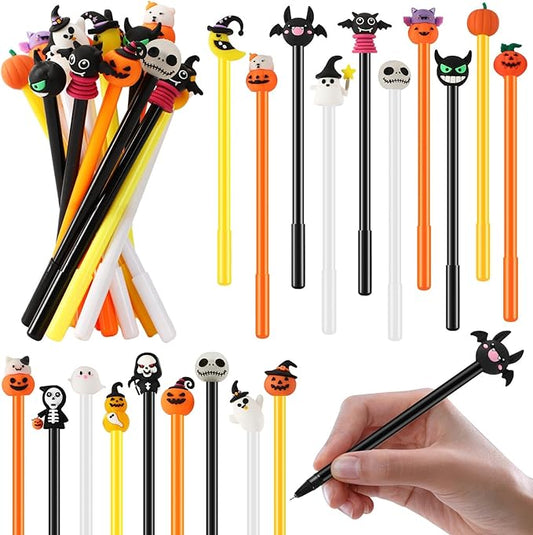 SANNIX 20pcs Halloween Cartoon Pens, Novelty Pumpkin Ghost Skull Bat Gel Ink RollerBall Pens for Halloween Birthday Party Favors Gift Home Supplies