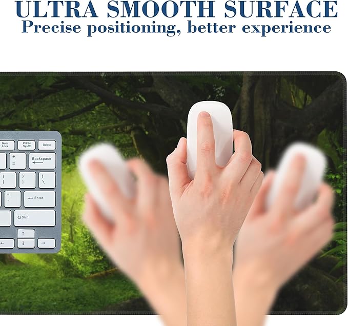 Deep Tropical Jungle Forest Mouse Pad Desk Mat XL Large Gaming Mousepad Extended Computer Keyboard Mat with Non-Slip Rubber Base and Stitched Edge 11.8 x 31.5 Inch for Gaming and Office Work
